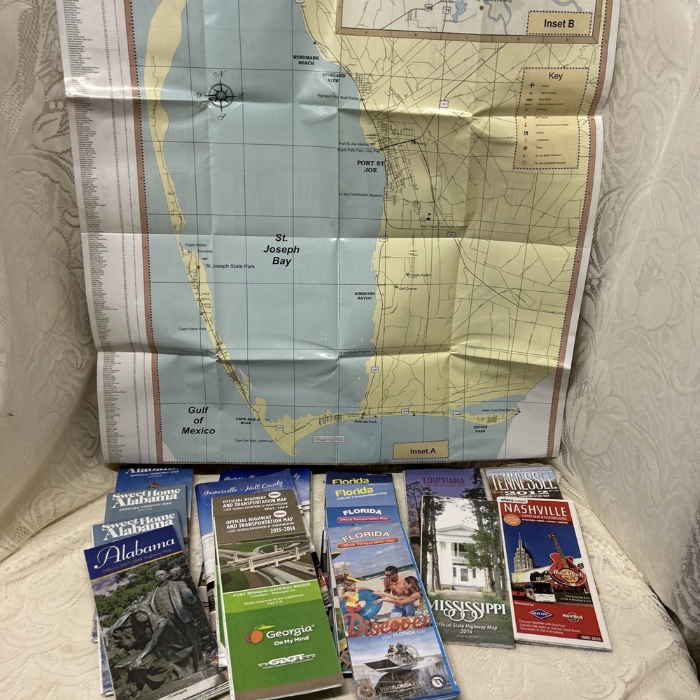 Vtg Road Map Lot of 17 Road Maps From The South, Florida, Alabama More 2007-2018